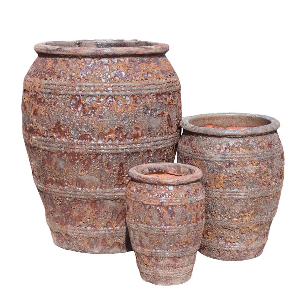 Glazed ceramic 4-Banded Jar -Dark Rustic