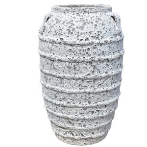 Glazed Ceramic 8-Banded Large Jar - White Coral 750mm Ø x 1200mm H