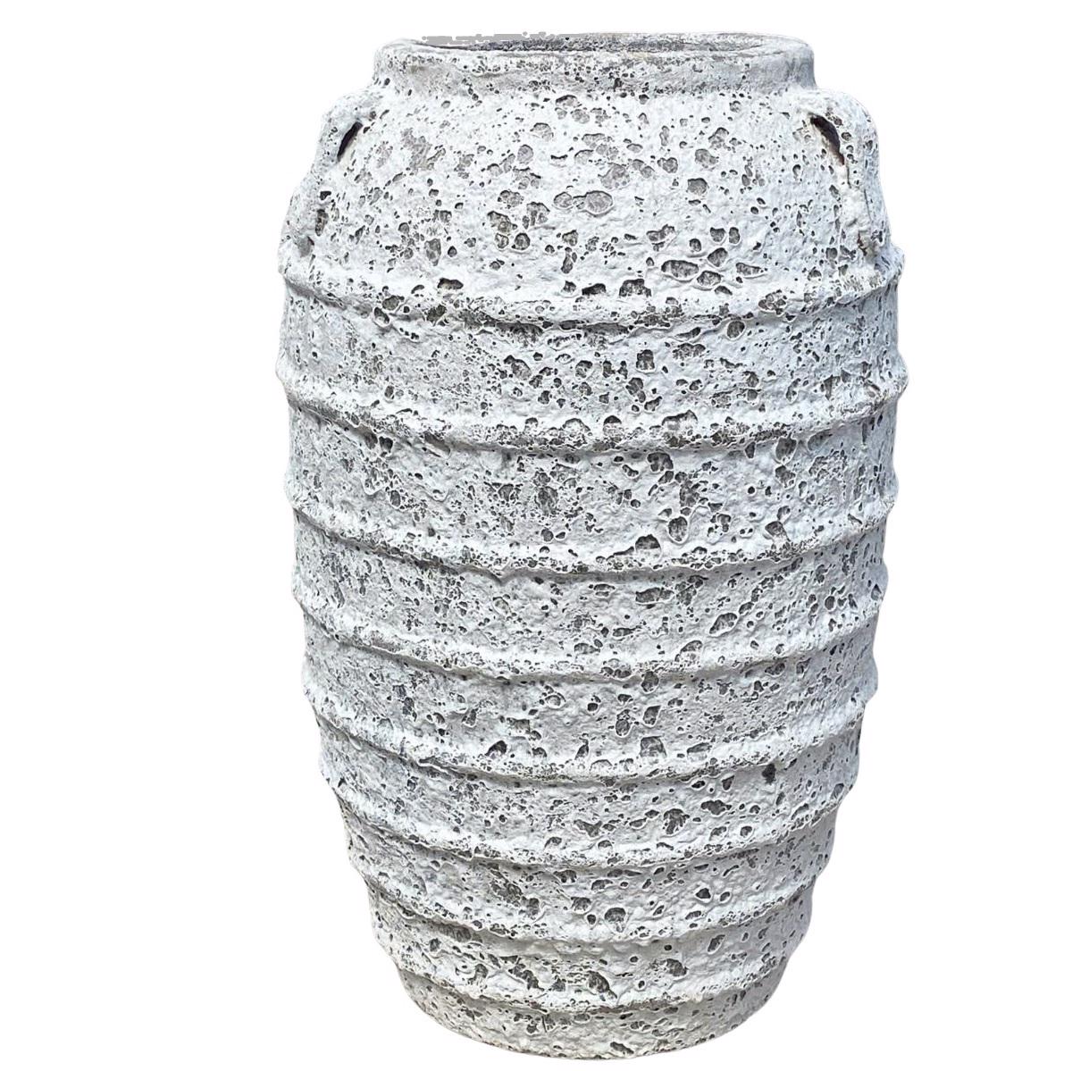 Glazed Ceramic 8-Banded Large Jar - White Coral 750mm Ø x 1200mm H