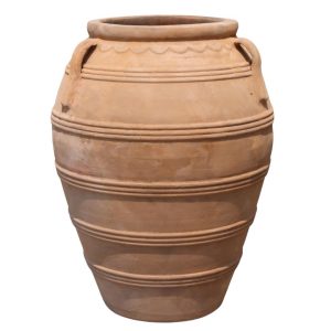 Glazed Ceramic 5-Banded Jar - Antique Terracotta -560mm Ø x 730mm H