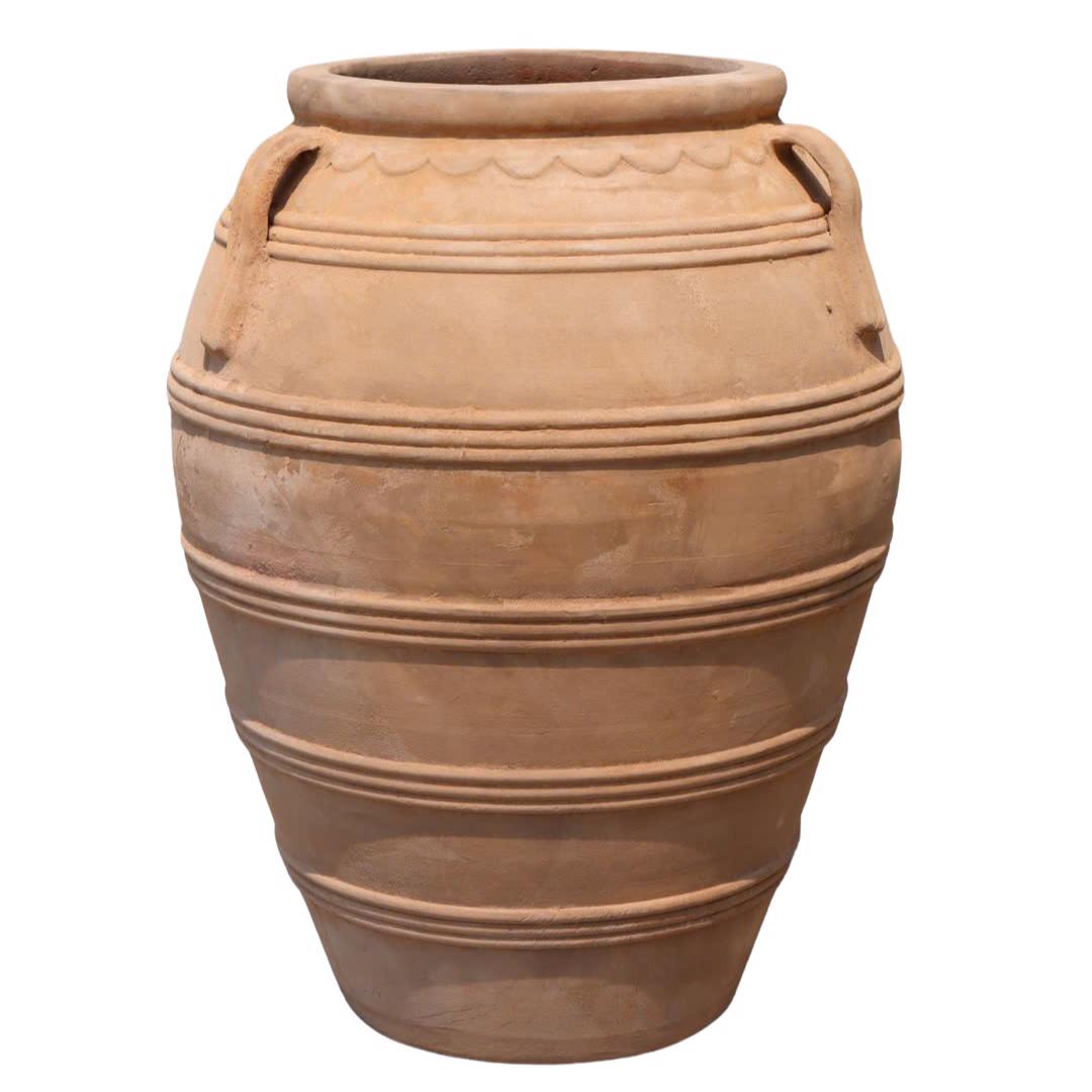 Glazed Ceramic 5-Banded Jar - Antique Terracotta -560mm Ø x 730mm H