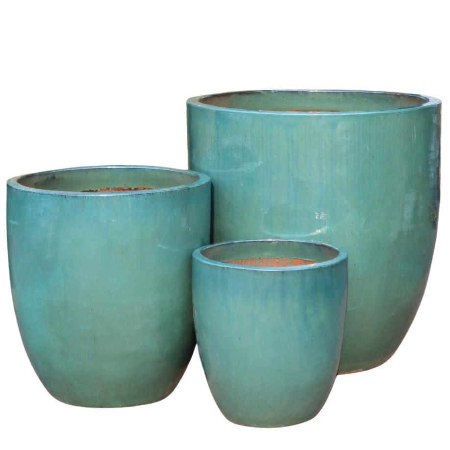 Glazed Ceramic Contemporary Large Pot - Falling Green