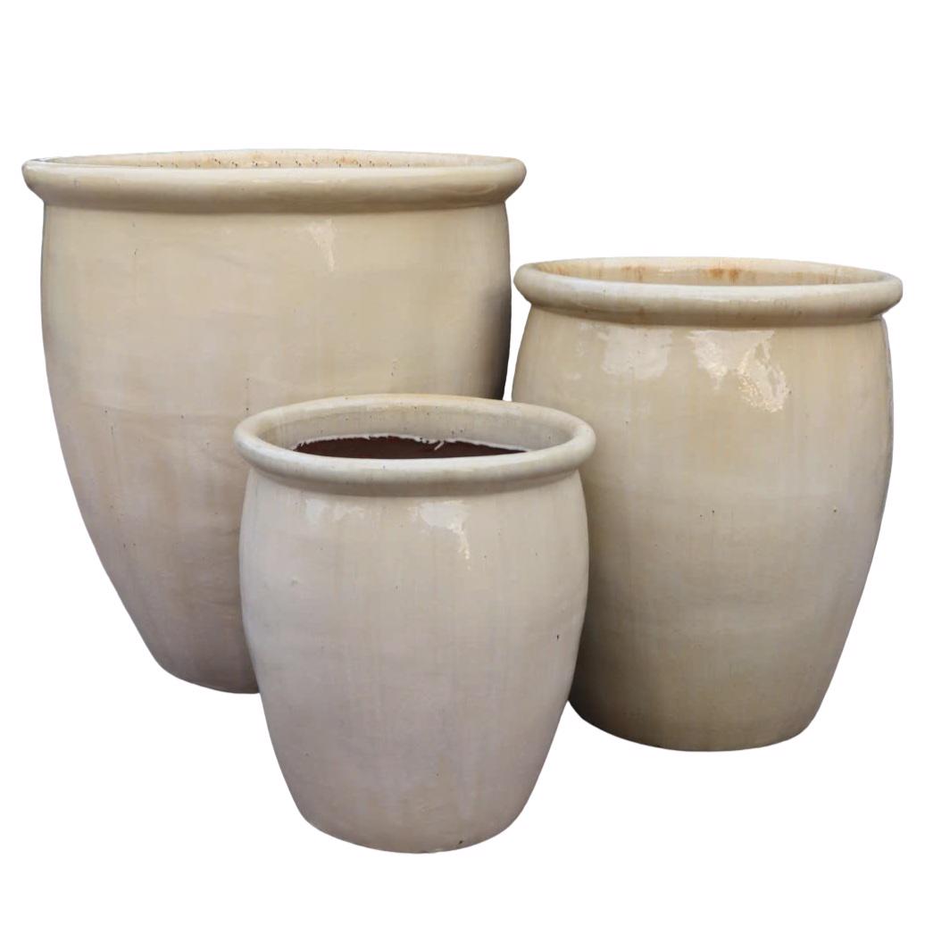 Glazed Ceramic Brussel Round Pot - Cream