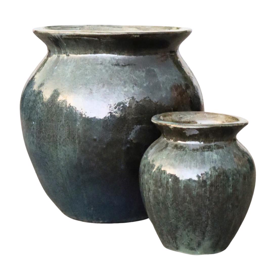 Glazed Ceramic Contemporary Urn Vase- Moss Green
