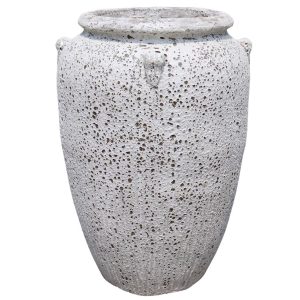 Glazed Ceramic Tall Rustic Jar - White Coral - 750mm Ø x 1100mm H