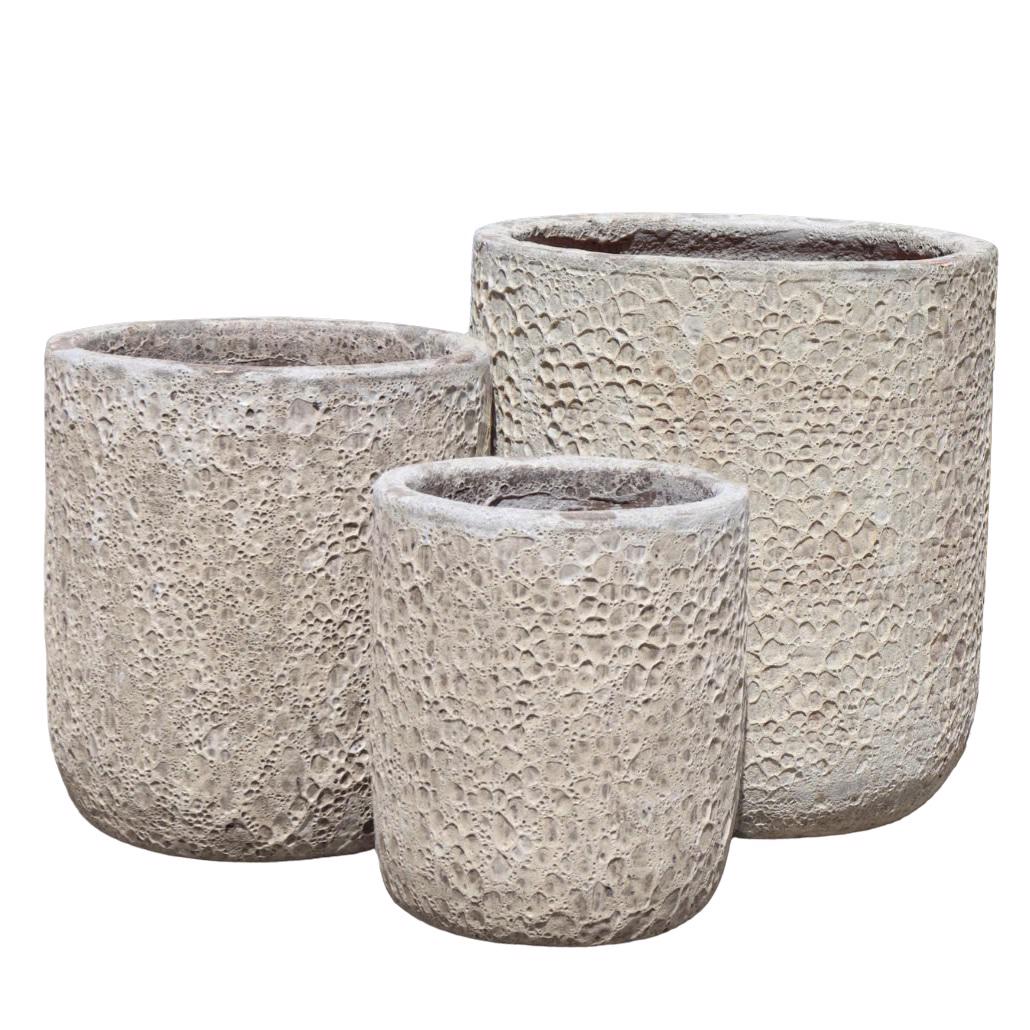 Glazed Ceramic Medium Cylinder Pot -White Coral