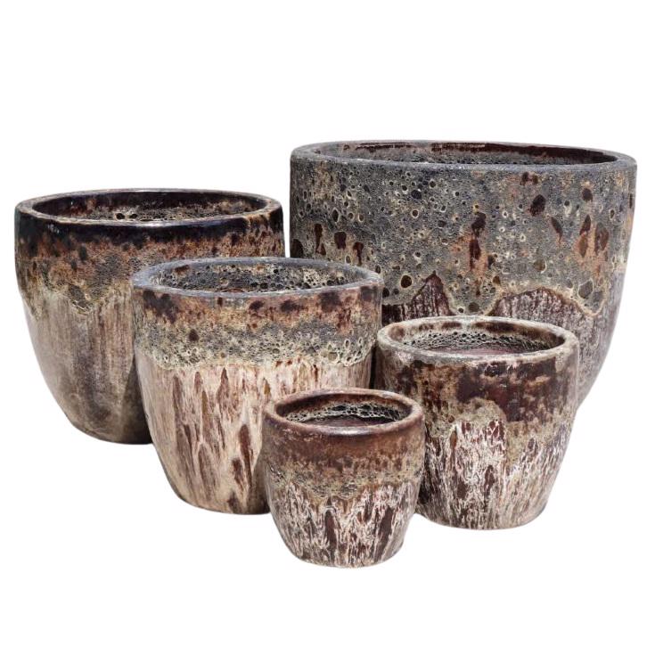Glazed Ceramic Classic Egg Pot - Falling Brown