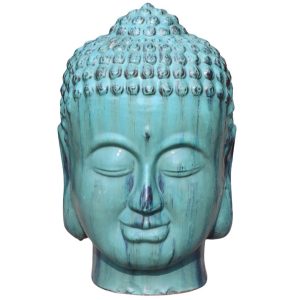 Glazed Ceramic Buddha Bust - Falling Green