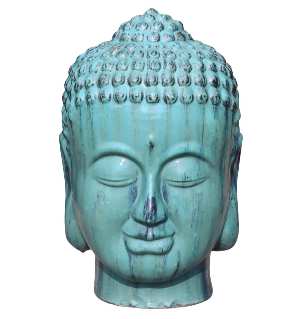 Glazed Ceramic Buddha Bust - Falling Green