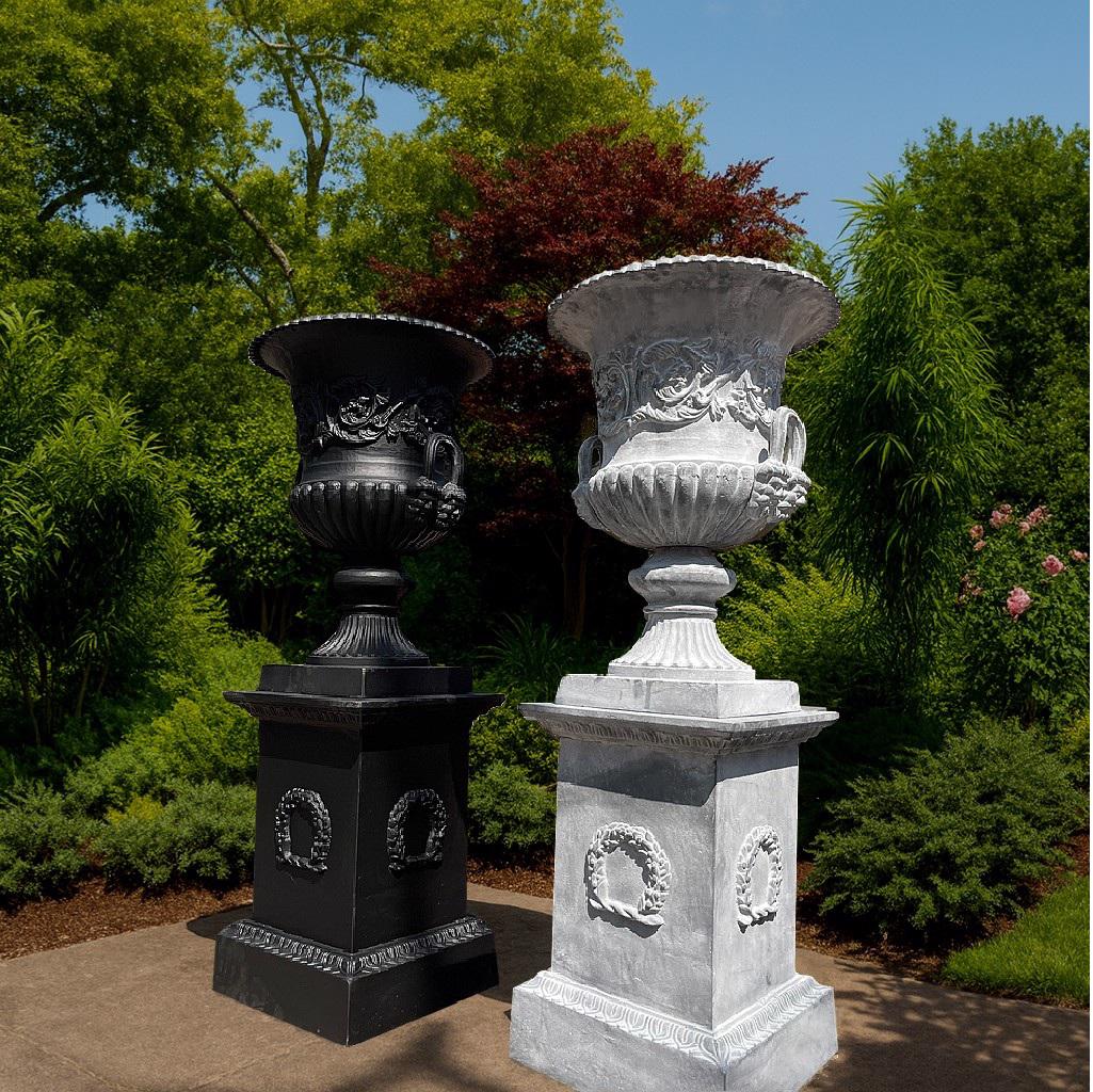 Cast Iron Medici Urn and Plinth - Faux Lead