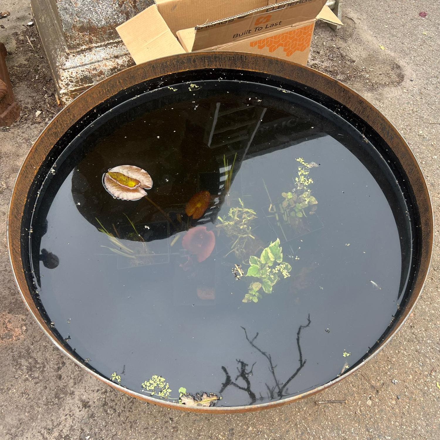 Lined Corten Steel Deep Curved Water Bowl - 800Ø x 470(H)mm