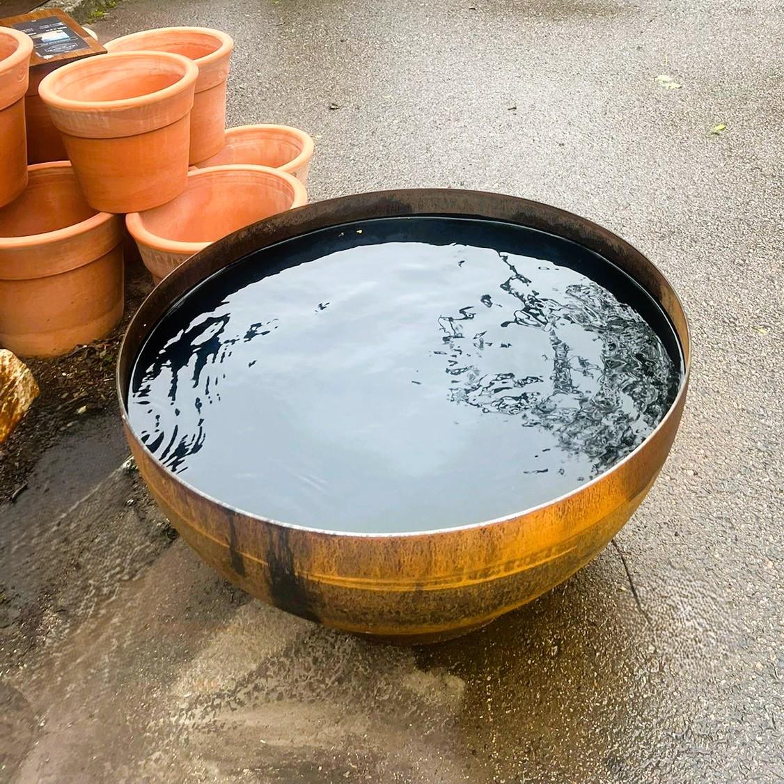 Lined Corten Steel Deep Curved Water Bowl - 800Ø x 470(H)mm