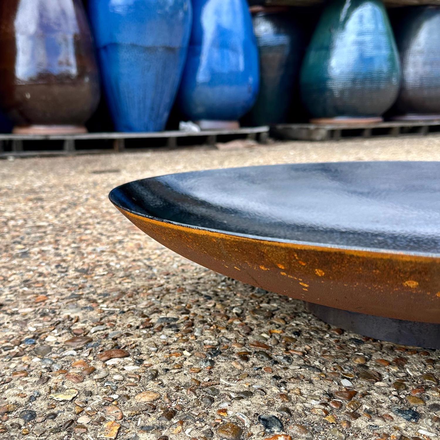Lined Corten Steel Curved Water Bowl - 600mm Diameter x 120mm High