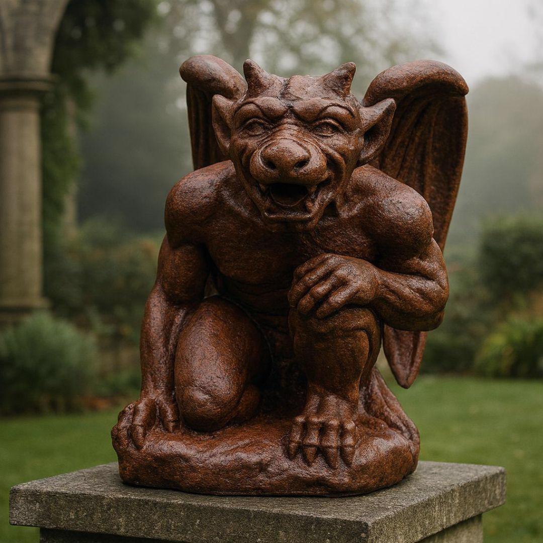 Cast Iron Kneeling Gargoyle Statue