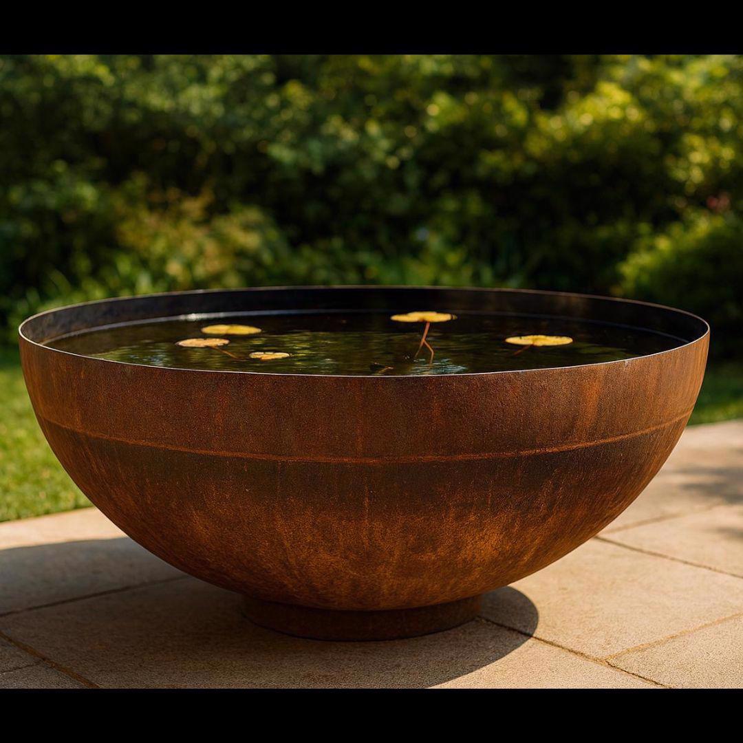 Corten Steel Lined Deep Curved Water Bowl