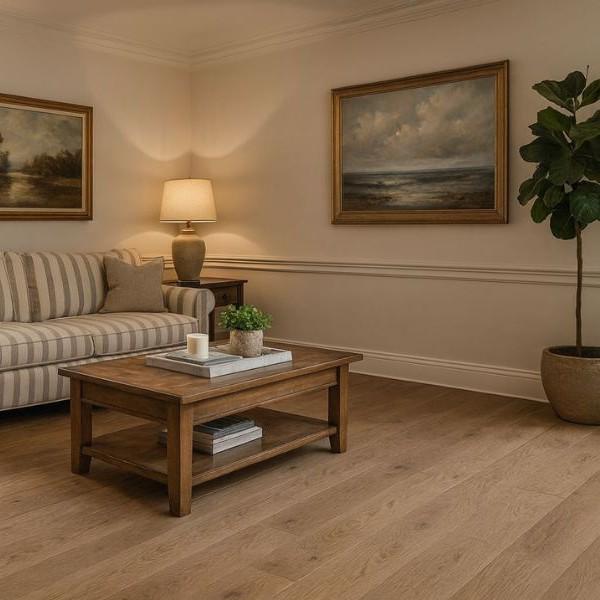 ROUND WOOD Engineered Oak Floor Board - Brushed, White-oiled