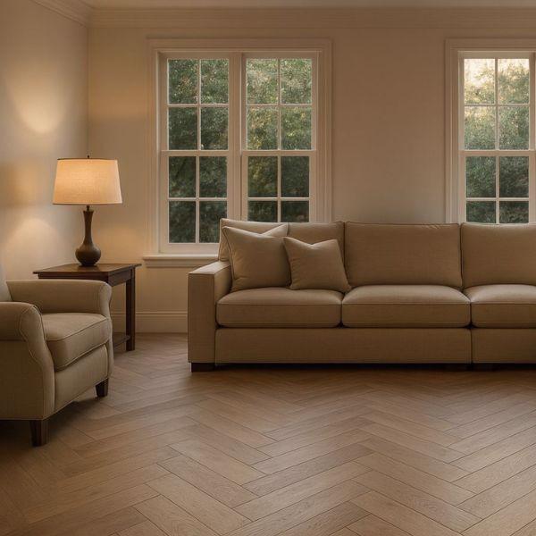 ROUND WOOD Engineered Oak Herringbone Parquet - Brushed, Smoked, White-oiled