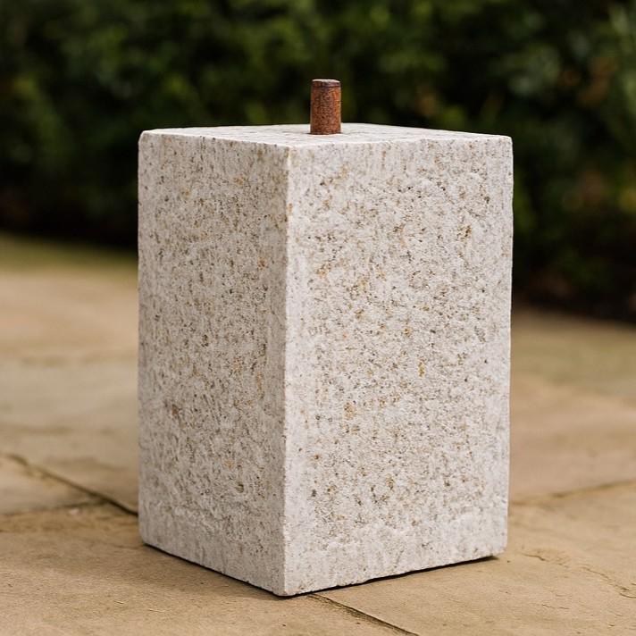 Granite, straight square, staddle stone with steel pin